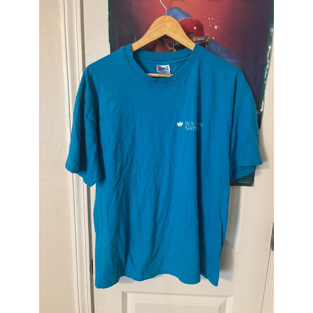 Vintage Hanes 80s Southern National Bank T-Shirt Blue XL Made in USA Mens